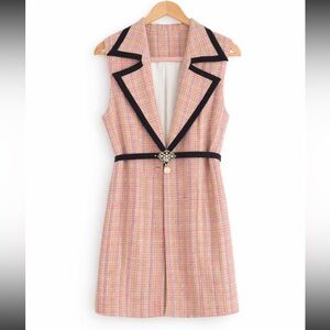 SHEIN Pink Tweed Vest with Black Accents And Belt Size 6